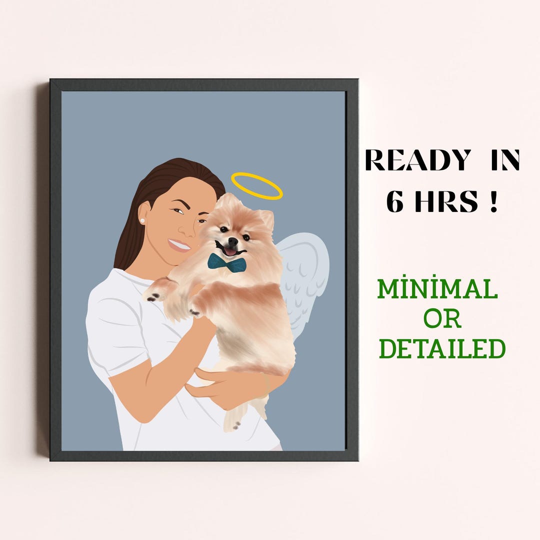 Pet Loss Memorial Portrait, Angel Wings and Halo, Custom Faceless Dog ...