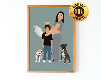 Faceless memorial portrait,family loss illustration,Mother Day memorial gift,Memorial from photo, Personalized memorial keepsake, Angel
