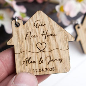 Our New Home Keyring Gift – Personalised Our First Home Gifts for Couples | Unique Housewarming Gifts 2025 | Wooden House Keychain Keepsake