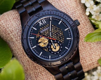 Mechanical Wood Watch,Personalized Watch,Engraved Wooden Watch,Groomsmen, Anniversary Gift, Unique Mens Christmas Present,Christmas Gift