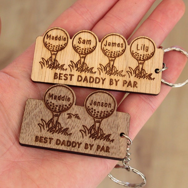 Personalised Best Daddy / Grandad By Par - Golf Ball Tee Keyring, Fathers Day Gift, Birthday Gift, Golfing Gift For Daddy From Kids & Baby