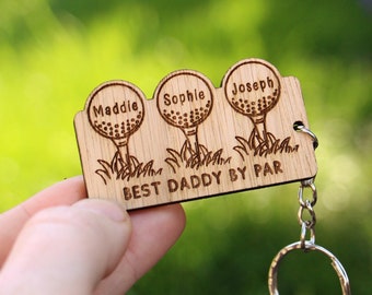 Personalised Best Daddy / Grandad By Par - Golf Ball Tee Keyring, Fathers Day Gift, Birthday Gift, Golfing Gift For Daddy From Kids & Baby