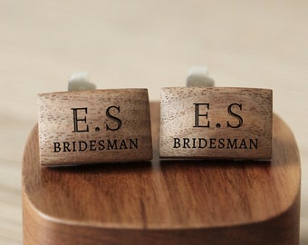 Personalised Bridesman Wooden Wedding Cufflinks, Wedding Day Present For Brides Man, Wedding Party Gifts,Bespoke Initial Cuff links For Men