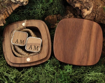 Engraved Square Wooden Cufflinks For Men, Groomsmen Gift, Gift For Best Man,Name & Initial Personalized Cuff Links For Him On Wedding Day