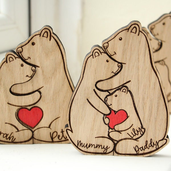 Engraved Bear Family Puzzle, Personalized Wooden Family of Bears, Jigsaw Puzzle Of Family Members, Gift For Parents, Animal Family Home Gift