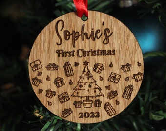 Baby's First Christmas Ornament, 1st Christmas Wooden Bauble, Keepsake Christmas Bauble Gift, Newborn First Christmas, Babies 1st Xmas Gift