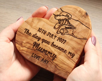 Personalised Day You Became My Mummy Gift, Birthday Gift For Mom, Unique New Mum Present, First Mothers Day Gift,Wooden Olive Heart Ornament