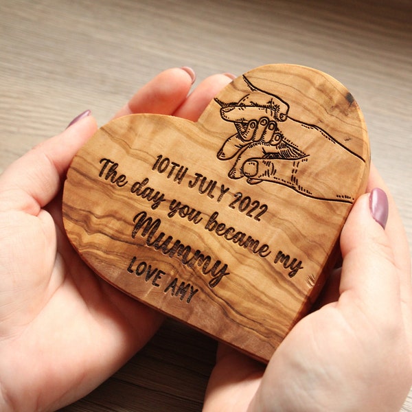 Personalised Day You Became My Mummy Gift, Birthday Gift For Mom, Unique New Mum Present, First Mothers Day Gift,Wooden Olive Heart Ornament