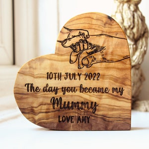 Personalised Day You Became My Mummy Gift, Birthday Gift For Mom, Unique New Mum Present, First Mothers Day Gift,Wooden Olive Heart Ornament image 5