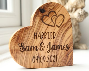 Personalised 'Married' Wedding Gift, Just Married Ornament, Wood Anniversary Gift, Husband and Wife Keepsake, Gift For Newly Married Couple