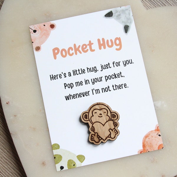 Kleines Pocket Hug Monkey Andenken, Geschenk für besorgtes Kind, Kinderandenken, Schulgeschenk Achtsamkeit Positivität Haustiere, Sorgengeschenk, Pick Me Up