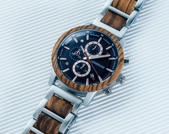 Cadeau homme pour anniversaire - montre en bois personnalisée - Saint Valentin, anniversaire, départ à la retraite, anniversaire de mariage, mariage, papa, homme