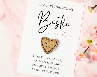 Hartvormige Bestie Pocket Hug Token, denken aan je knuffel, je hebt dit geschenk, mis je, hou van je, doordacht cadeau-idee voor beste vriend