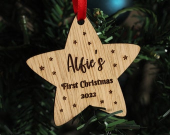 Baby First Christmas Ornament, 1st Christmas Wooden Bauble, Keepsake Christmas Bauble Gift, Newborn First Christmas, Babies 1st Xmas Present
