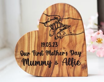 Personalised 'Our First Mothers Day Together' Wooden Heart, 1st First Mothers Day Gift Engraved Mummy Gift, Keepsake Gifts From Daughter Son