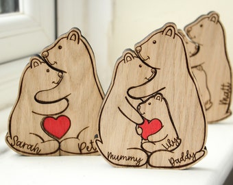 Engraved Bear Family Puzzle, Personalized Wooden Family of Bears, Jigsaw Puzzle Of Family Members, Gift For Parents, Animal Family Home Gift