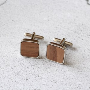 Engraved Groomsmen Initials Wood & Metal Cufflinks, Personalized Gift For Grooms Men On Wedding Day, Groomsmen Proposal, Custom Cuff Links, image 7