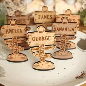 Christmas North Pole Place Names, Personalised Christmas Table Place Names, Christmas Table Decorations, Wooden Place Settings For Xmas Day image 3