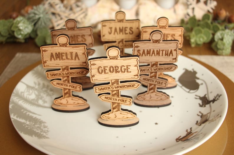 Christmas North Pole Place Names, Personalised Christmas Table Place Names, Christmas Table Decorations, Wooden Place Settings For Xmas Day image 3