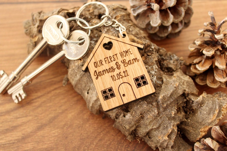 2x Our First Home Personalised Couples Keyring, House Warming Key Chain, Moving House Gift, New Home Keyrings, His & Hers Keyring Homeowner image 4