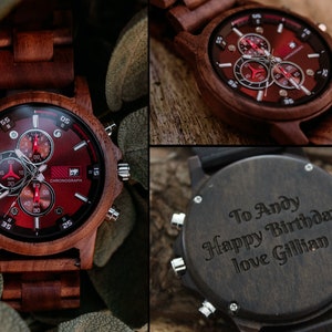 Mens Engraved Wooden Watch,Christmas Gift For Men Personalised 5th Anniversary gift,birthday gift for husband,Fathers Day Gift For Him