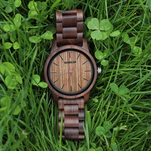 Personalised Walnut Wood Watch, Engraved Minimalist Mens Wrist Watch, Unique 5th Wood Anniversary Gift For Him, Present For Dad & Husband image 4