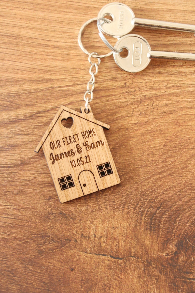 2x Our First Home Personalised Couples Keyring, House Warming Key Chain, Moving House Gift, New Home Keyrings, His & Hers Keyring Homeowner image 5