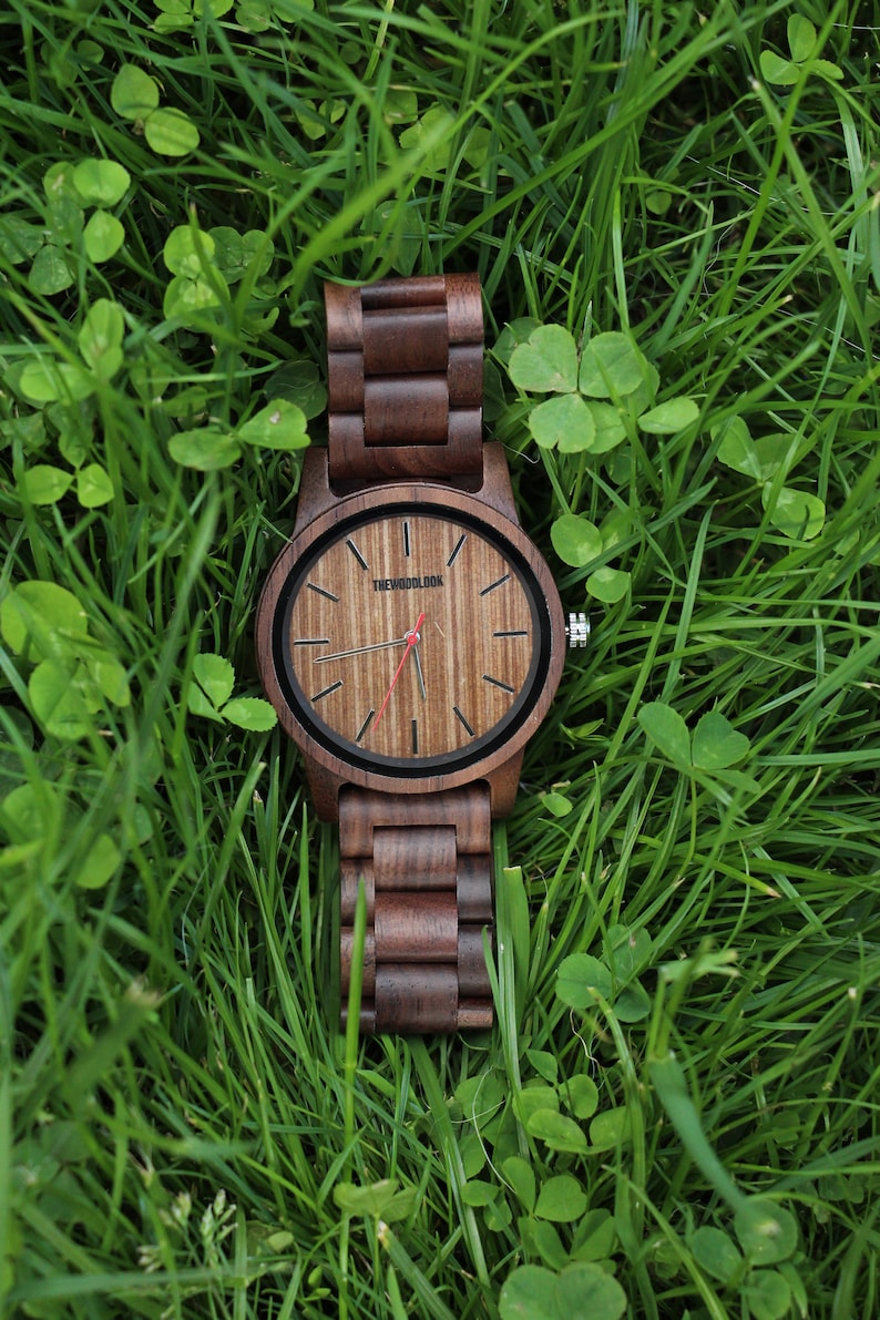 Personalised Walnut Wood Watch, Engraved Minimalist Mens Wrist Watch, Unique 5th Wood Anniversary Gift For Him, Present For Dad & Husband image 10
