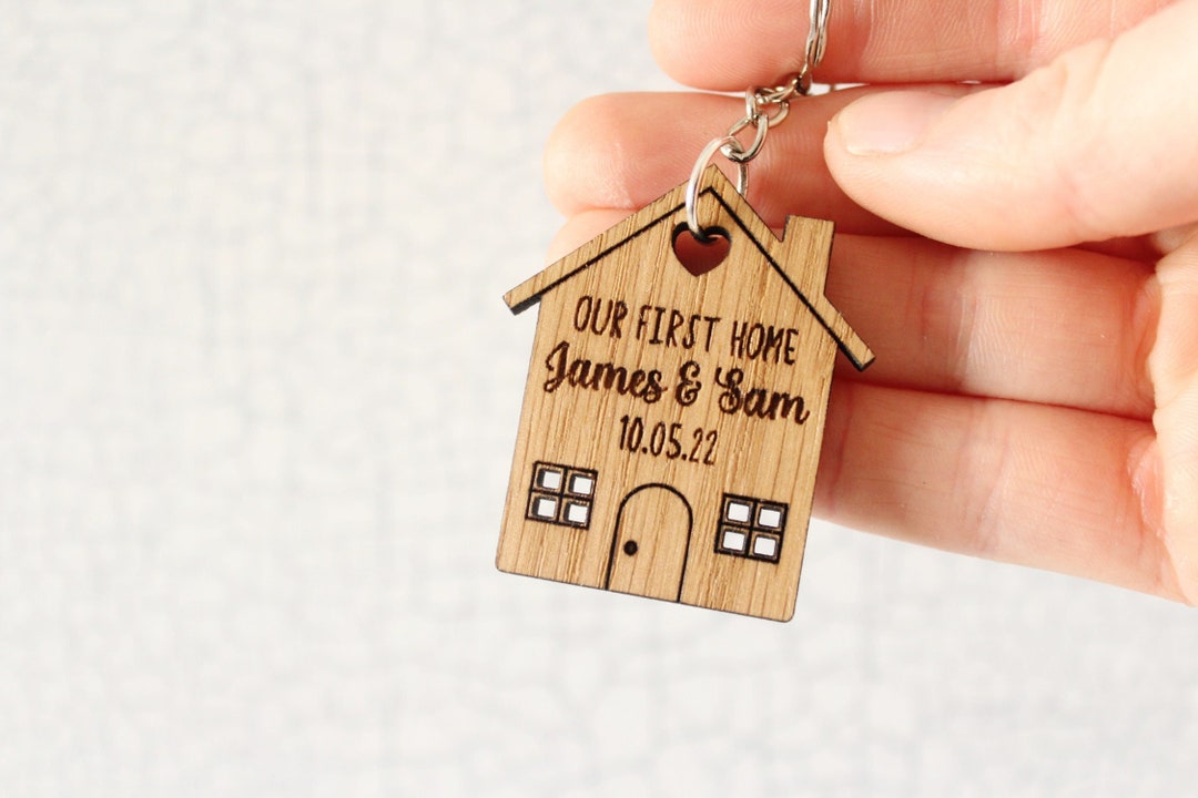 2x Our First Home Personalised Couples Keyring, House Warming Key Chain ...