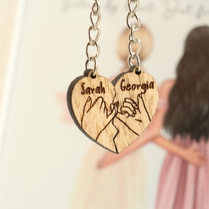 Personalised Pinky Promise Keyrings For Best Friend, Cute Friendship Keyring, Heart Pieces, Wooden Besties Keychain, Meaningful Bestie Gift image 5