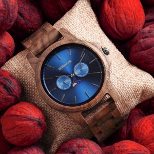 Goa - horloge van gegraveerd hout - 5-jarig houten jubileumcadeau, uniek verjaardagscadeau voor hem, sentimenteel cadeau voor vriend, huwelijksdagcadeau