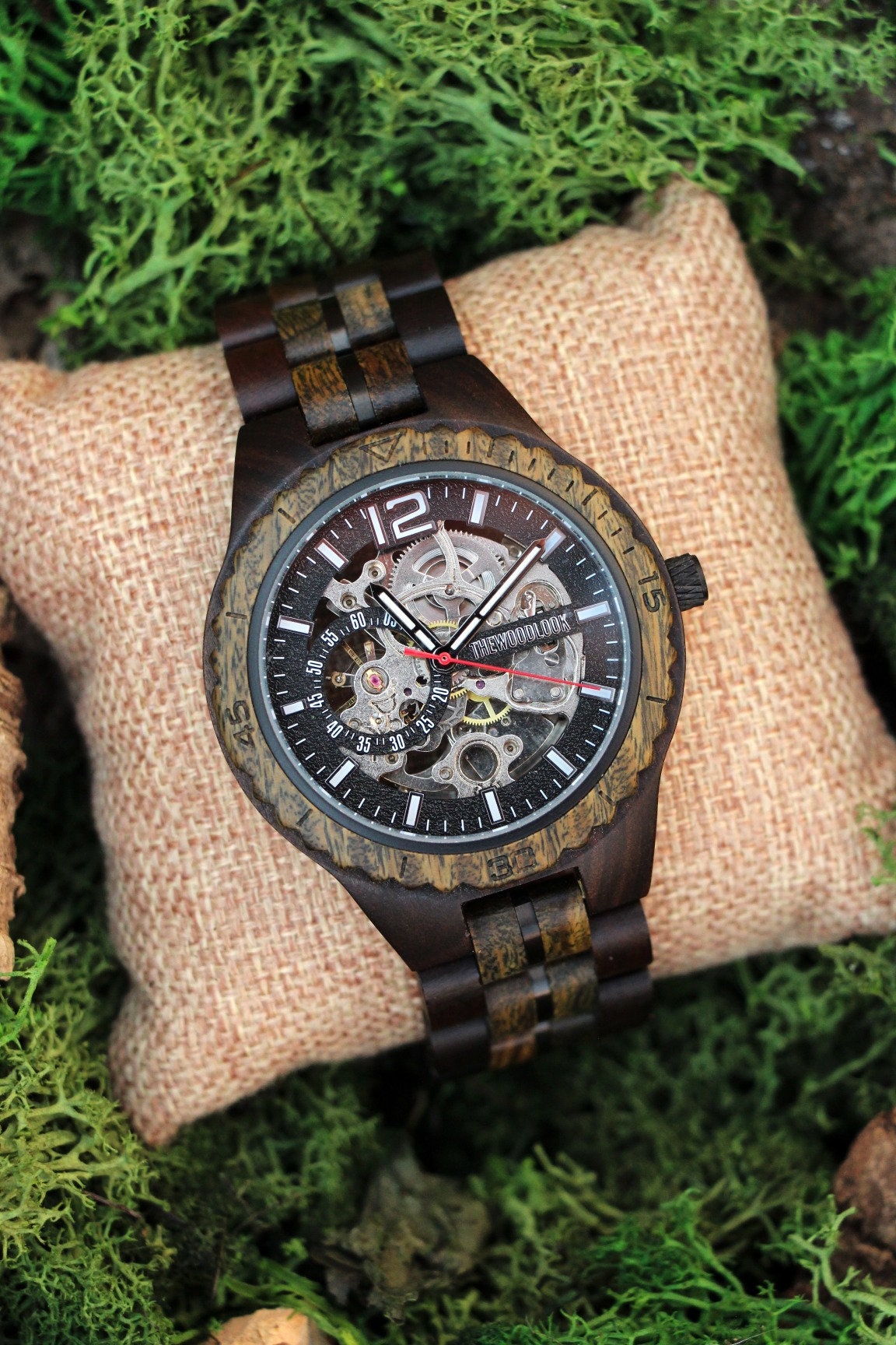 Mens Automatic Wood Watch - Made of Real Wood - Unique Wrist Watch For Him, Special 5th Anniversary Gift For Husband, His Birthday Gift