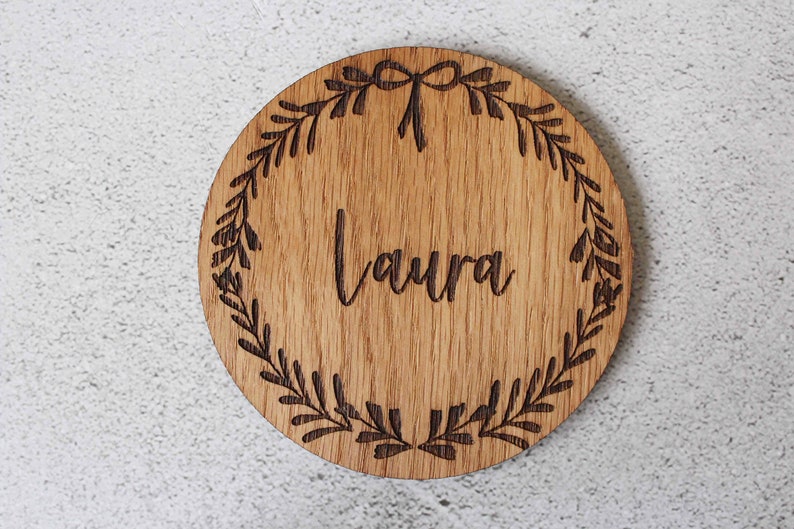 Personalised Floral Coasters Unique Rustic Wedding Day Favours, Oak Veneer Drinks Coaster, 5 Year Wedding Anniversary Gift, Housewarming image 3