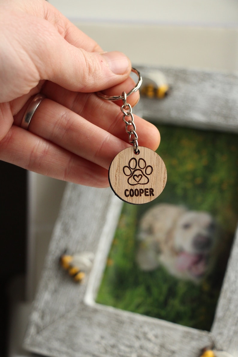 Personalised Paw Print Keyring, Cat & Dog Tag Name ID, Pet Remembrance Gift, Cat Memorial Gift, Dog Loss Sympathy Gift, Dog Memory Gift image 1