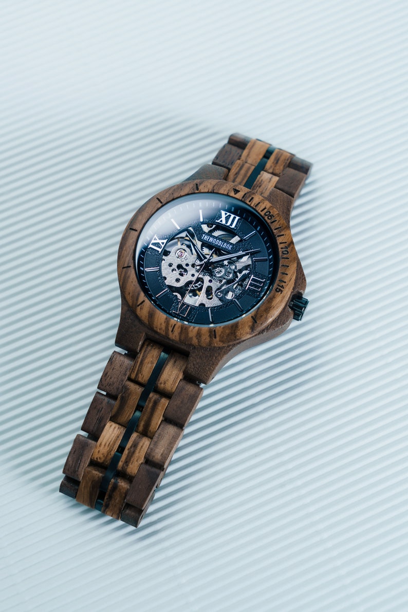 Fathers Day Gift For Him Mechanical Wooden Watch 5 Year Anniversary Present For Him/Husband, Unique Boyfriend Gift For Christmas Xmas image 5