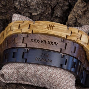 Engraved Wood Bracelet, Men or Womens Personalised Wooden Bracelet, Wedding Anniversary Gift For Him Her, Valentines Day Bracelet Birthday