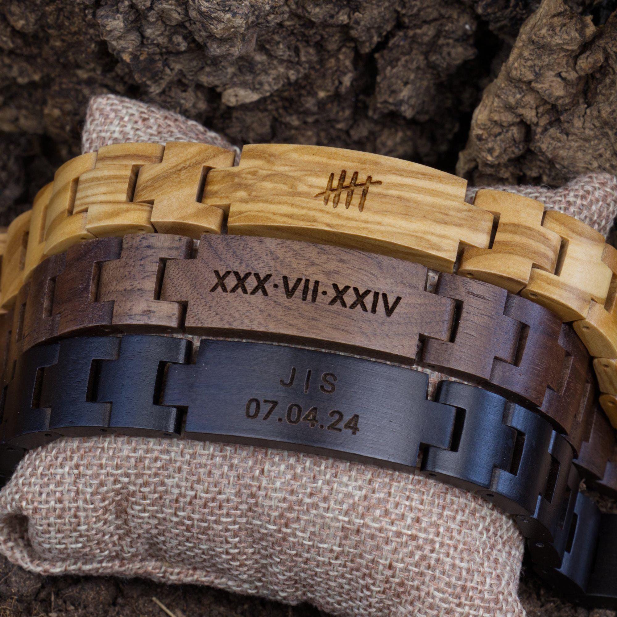 Engraved Wood Bracelet, Men or Womens Personalised Wooden Bracelet, Wedding Anniversary Gift For Him Her, Valentines Day Bracelet Birthday