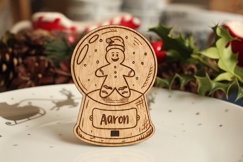 Personalised Snow Globe Table Name Place Settings, Christmas Place Names, Xmas dinner decorations, Winter Wedding Favours & Place Cards image 7