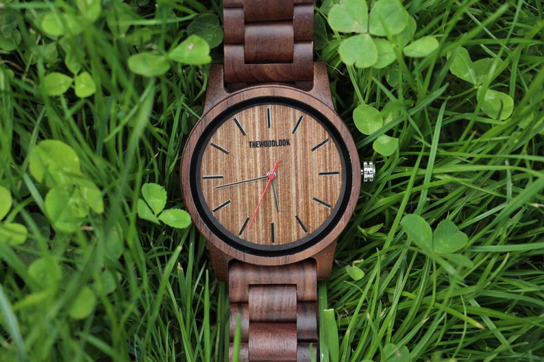 Personalised Walnut Wood Watch, Engraved Minimalist Mens Wrist Watch, Unique 5th Wood Anniversary Gift For Him, Present For Dad & Husband image 6