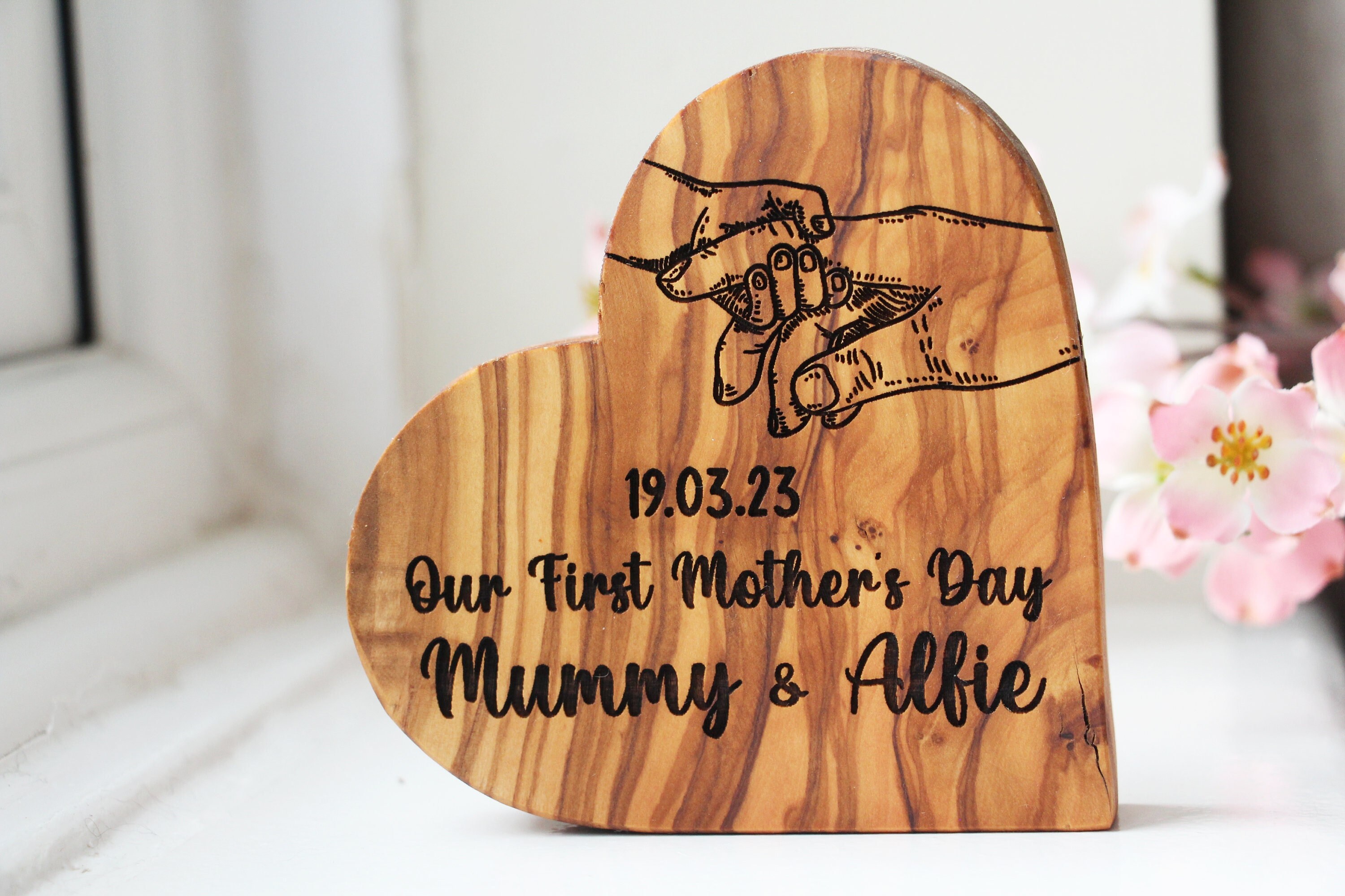 Personalised &#39;Our First Mothers Day Together&#39; Wooden Heart, 1st First Mothers Day Gift Engraved Mummy Gift, Keepsake Gifts From Daughter Son