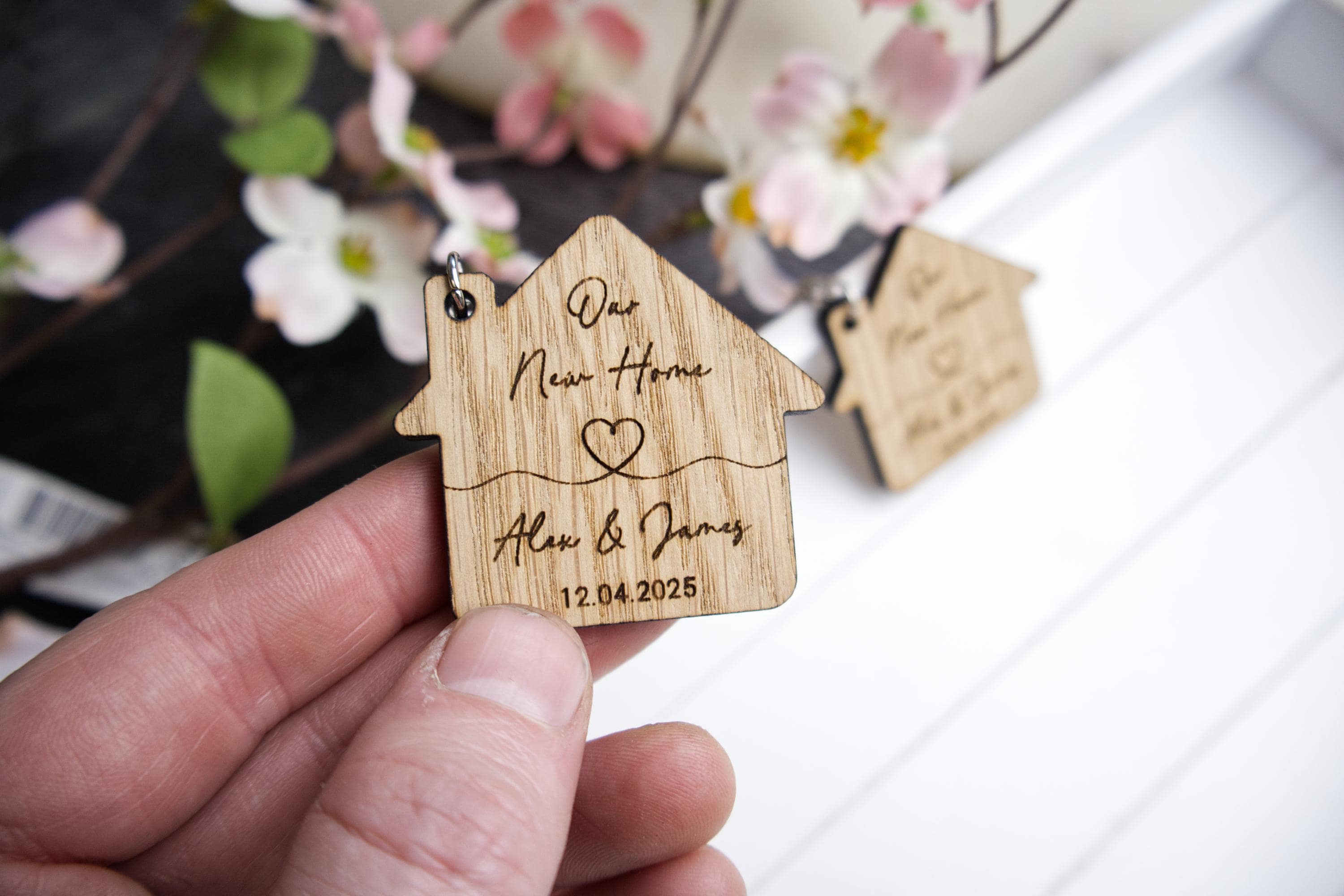 Our New Home Keyring Gift – Personalised Our First Home Gifts for Couples | Unique Housewarming Gifts 2025 | Wooden House Keychain Keepsake