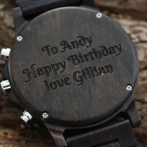 Personalised Walnut Wood Watch, Engraved Minimalist Mens Wrist Watch, Unique 5th Wood Anniversary Gift For Him, Present For Dad & Husband image 5