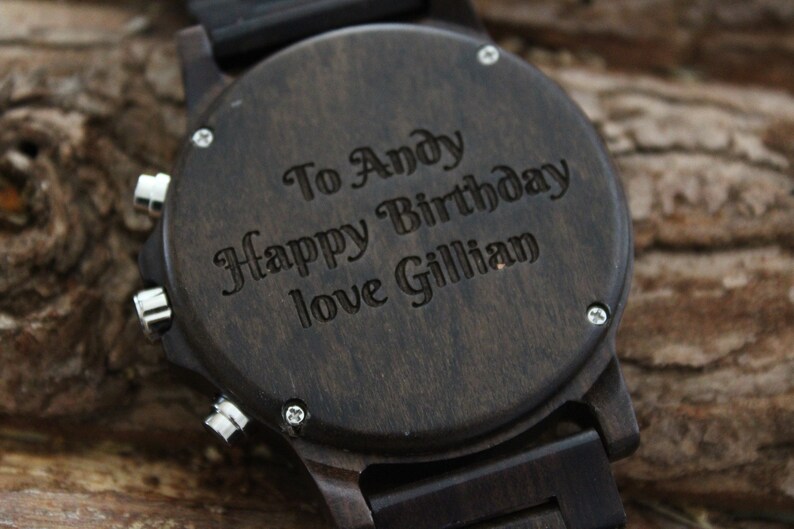 Personalised Walnut Wood Watch, Engraved Minimalist Mens Wrist Watch, Unique 5th Wood Anniversary Gift For Him, Present For Dad & Husband image 5