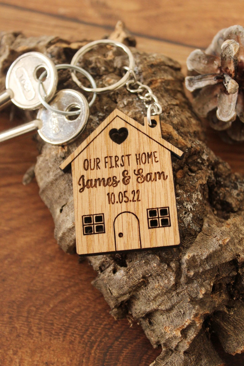 2x Our First Home Personalised Couples Keyring, House Warming Key Chain, Moving House Gift, New Home Keyrings, His & Hers Keyring Homeowner image 6