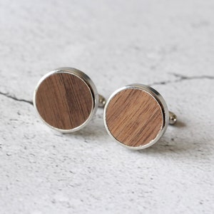 Engraved Wooden Cufflinks For Groom, Wedding Day Gift For Groom From Bride, Initial Round Cuff Links, Personalised Marriage Date & Names image 7