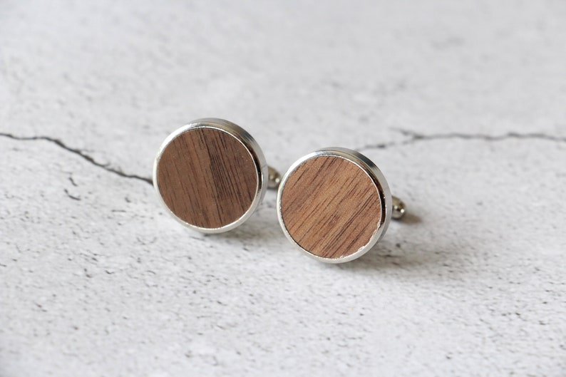 Engraved Wooden Cufflinks For Groom, Wedding Day Gift For Groom From Bride, Initial Round Cuff Links, Personalised Marriage Date & Names image 7