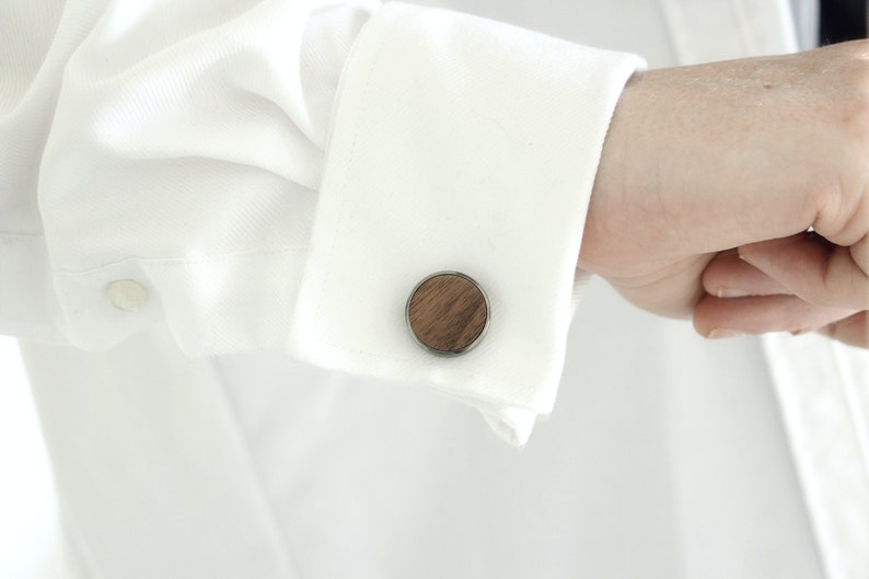 Groomsmen Gunmetal Grey Wooden Cufflinks With Name & Role, Cuff Links For Him, Wedding Party Favors, Unique Wedding Day Gift For Grooms Men image 5