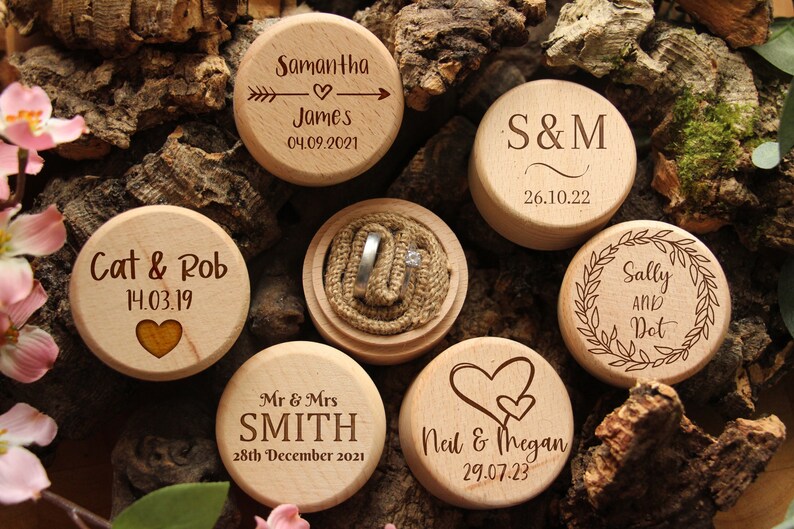 Personalised Wooden Wedding Day Ring Box, Ring Bearer, Gift For Newlywed Couple, Double Ring Holder For Ceremony, Just Married, Mr & Mrs image 1