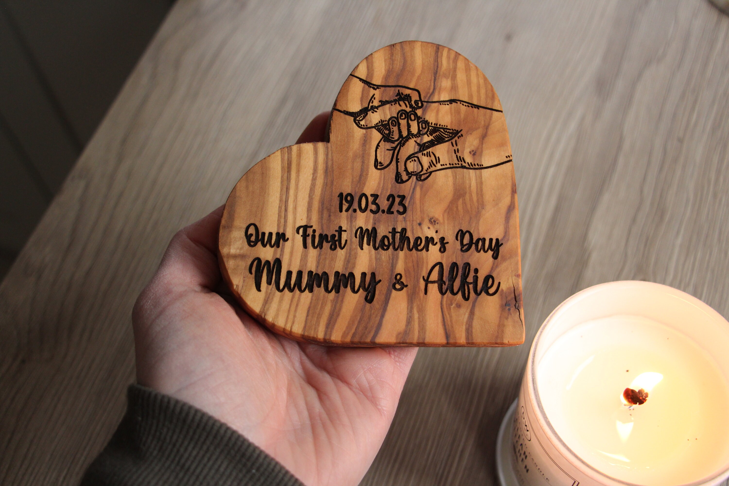Personalised &#39;Our First Mothers Day Together&#39; Wooden Heart, 1st First Mothers Day Gift Engraved Mummy Gift, Keepsake Gifts From Daughter Son