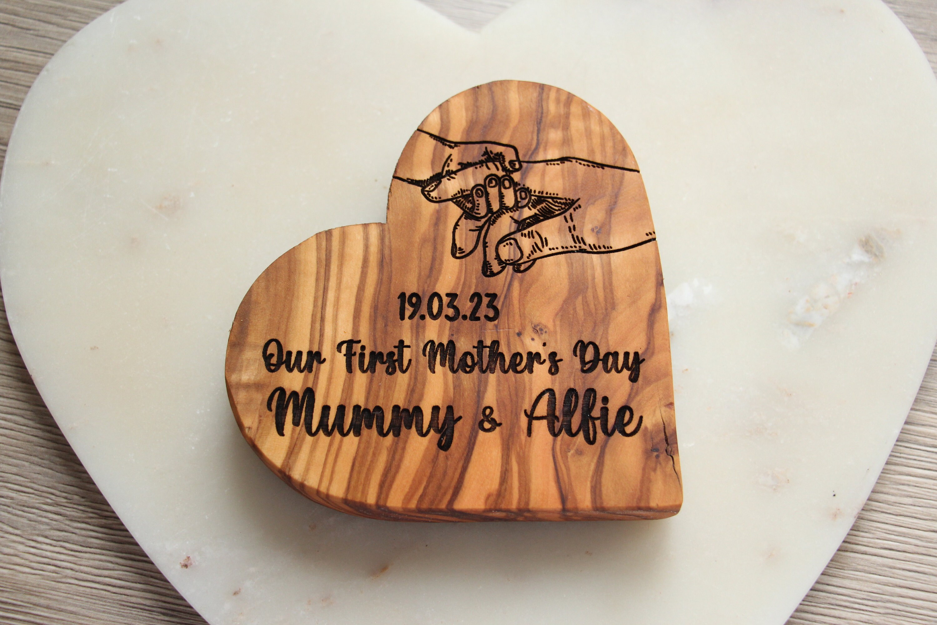 Personalised &#39;Our First Mothers Day Together&#39; Wooden Heart, 1st First Mothers Day Gift Engraved Mummy Gift, Keepsake Gifts From Daughter Son